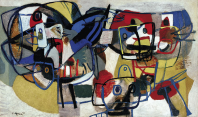 Karel Appel, 'Femmes, enfants, animaux,' 1951: oil on jute, 170 x 280 cm © Cobra Museum voor Moderne Kunst Amstelveen